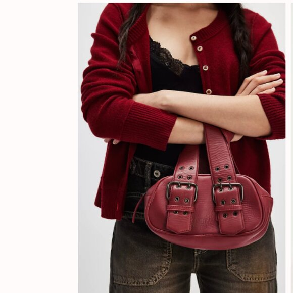 Free People 🆕️Leather Bag🔖Oxblood Say Yes Bag - Picture 7 of 12